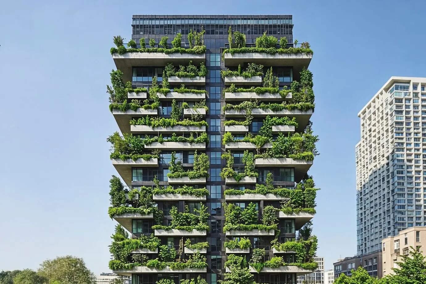 Экологичный небоскрёб с пышными вертикальными садами